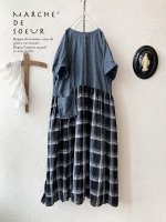 画像1: MARCHE' DE SOEUR／ギャザーポケットワンピース・シャンブレー×フレンチリネンチェックA (1)
