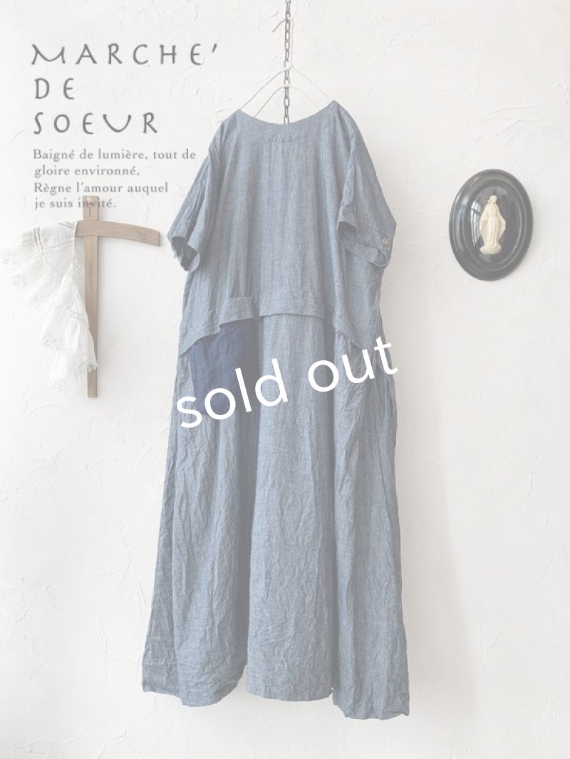 画像1: MARCHE' DE SOEUR／タックポケットワンピース・シャンブレー×ネイビーポケット (1)