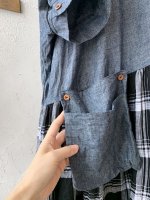 画像5: MARCHE' DE SOEUR／ギャザーポケットワンピース・シャンブレー×フレンチリネンチェックA (5)