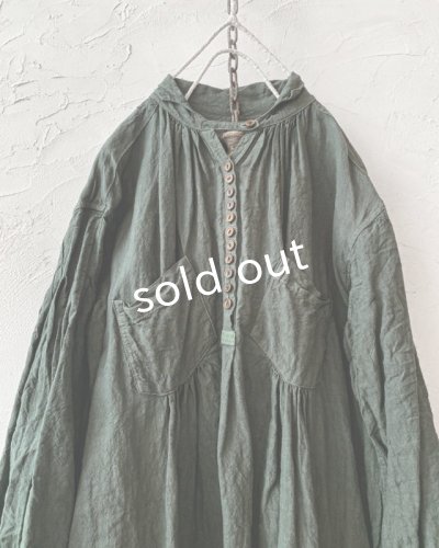 画像3: HALLELUJAH/1890's Bourgeron 羊飼いシャツワンピース・khaki(105cm丈)