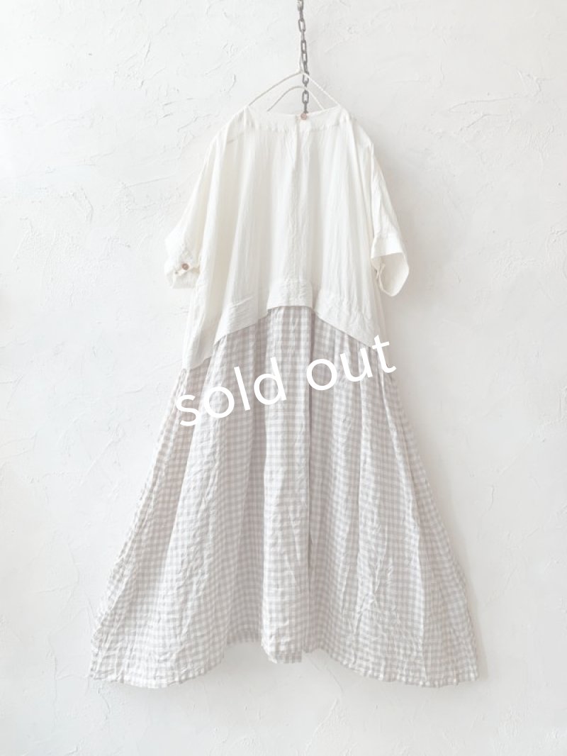 画像7: MARCHE' DE SOEUR／ギャザーポケットワンピース・ミルク×ベージュチェック (7)