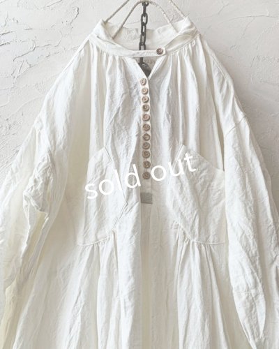 画像3: HALLELUJAH／1890's Bourgeron 羊飼いシャツワンピース・Off White（110cm丈）