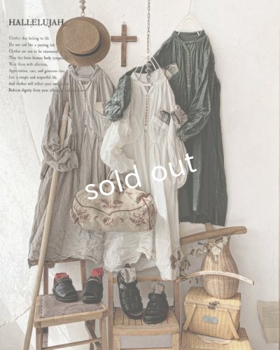 画像10: HALLELUJAH/1890's Bourgeron 羊飼いシャツワンピース・khaki(105cm丈)