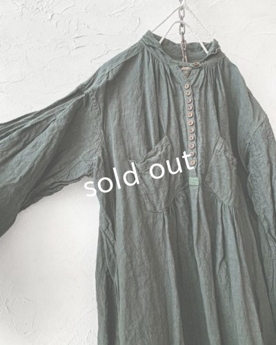 画像4: HALLELUJAH/1890's Bourgeron 羊飼いシャツワンピース・khaki(105cm丈)