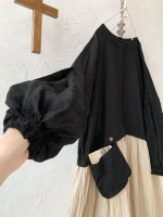 画像5: MARCHE' DE SOEUR／ギャザーポケットワンピース・黒×ベージュスカラップ刺繍 (5)