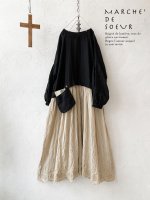 画像1: MARCHE' DE SOEUR／ギャザーポケットワンピース・黒×ベージュスカラップ刺繍 (1)