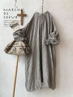 画像1: MARCHE' DE SOEUR／後ろ結びのギャザーワンピース・ラティスチェック生成り (1)