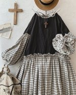 画像3: MARCHE' DE SOEUR／ブルターニュのワンピース・ラティスチェック【長め丈】 (3)