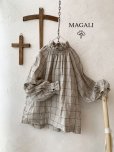 画像1: MAGALI/カローチェックリネン フリル＆ギャザープルオーバー・ブラック×ベージュ (1)
