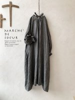 画像1: MARCHE' DE SOEUR／後ろ結びのギャザーワンピース・ラティスチェックグレー (1)