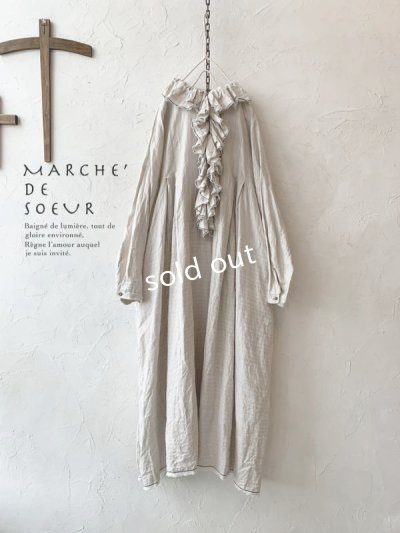 画像1: MARCHE' DE SOEUR／フローフリルワンピース・ヘリンボン生成り