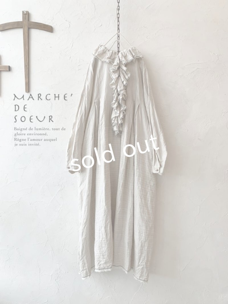 画像1: MARCHE' DE SOEUR／フローフリルワンピース・ヘリンボン生成り (1)