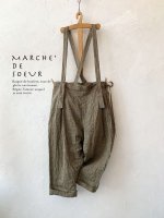 画像1: MARCHE' DE SOEUR／グレンチェックリネンサスペンダーパンツ・ヴィンテージカーキ (1)