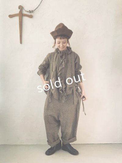 画像12: MARCHE' DE SOEUR／グレンチェックリネンサスペンダーパンツ・ヴィンテージカーキ