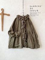 画像1: MARCHE' DE SOEUR／グレンチェックリネンフローフリルブラウス・ヴィンテージカーキ (1)