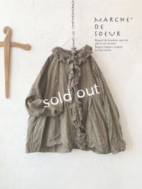 MARCHE' DE SOEUR／グレンチェックリネンフローフリルブラウス・ヴィンテージカーキ
