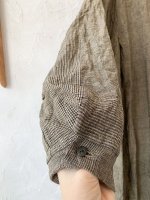 画像7: MARCHE' DE SOEUR／グレンチェックリネンラッフル襟ワンピース・ヴィンテージカーキ (7)