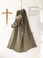 画像1: MARCHE' DE SOEUR／グレンチェックリネン バッククロスギャザーワンピース・ヴィンテージカーキ (1)