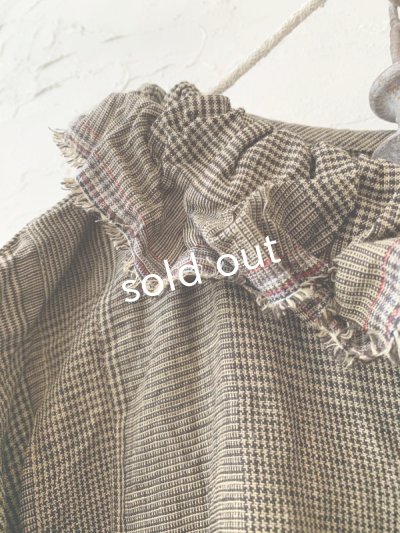 画像8: MARCHE' DE SOEUR／グレンチェックリネンフローフリルブラウス・ヴィンテージカーキ
