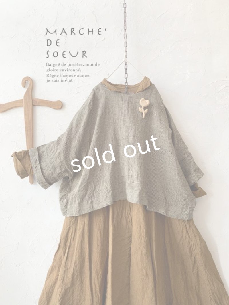 画像1: MARCHE' DE SOEUR／グレンチェックリネンショートジャケット・ヴィンテージカーキ (1)