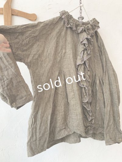 画像7: MARCHE' DE SOEUR／グレンチェックリネンフローフリルブラウス・ヴィンテージカーキ