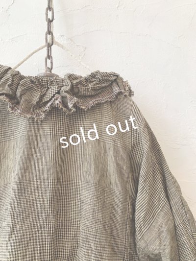 画像10: MARCHE' DE SOEUR／グレンチェックリネンフローフリルブラウス・ヴィンテージカーキ