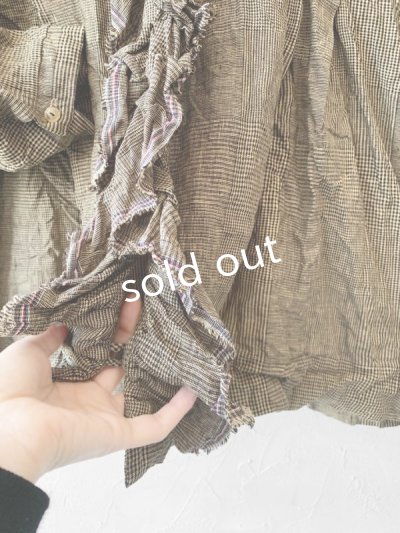 画像5: MARCHE' DE SOEUR／グレンチェックリネンフローフリルブラウス・ヴィンテージカーキ