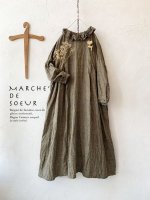 画像1: MARCHE' DE SOEUR／グレンチェックリネンラッフル襟ワンピース・ヴィンテージカーキ (1)