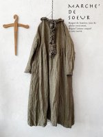 画像1: MARCHE' DE SOEUR／グレンチェックリネンフローフリルワンピース・ヴィンテージカーキ (1)