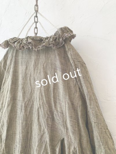画像8: MARCHE' DE SOEUR/グレンチェックリネンフローフリルワンピース・ヴィンテージカーキ