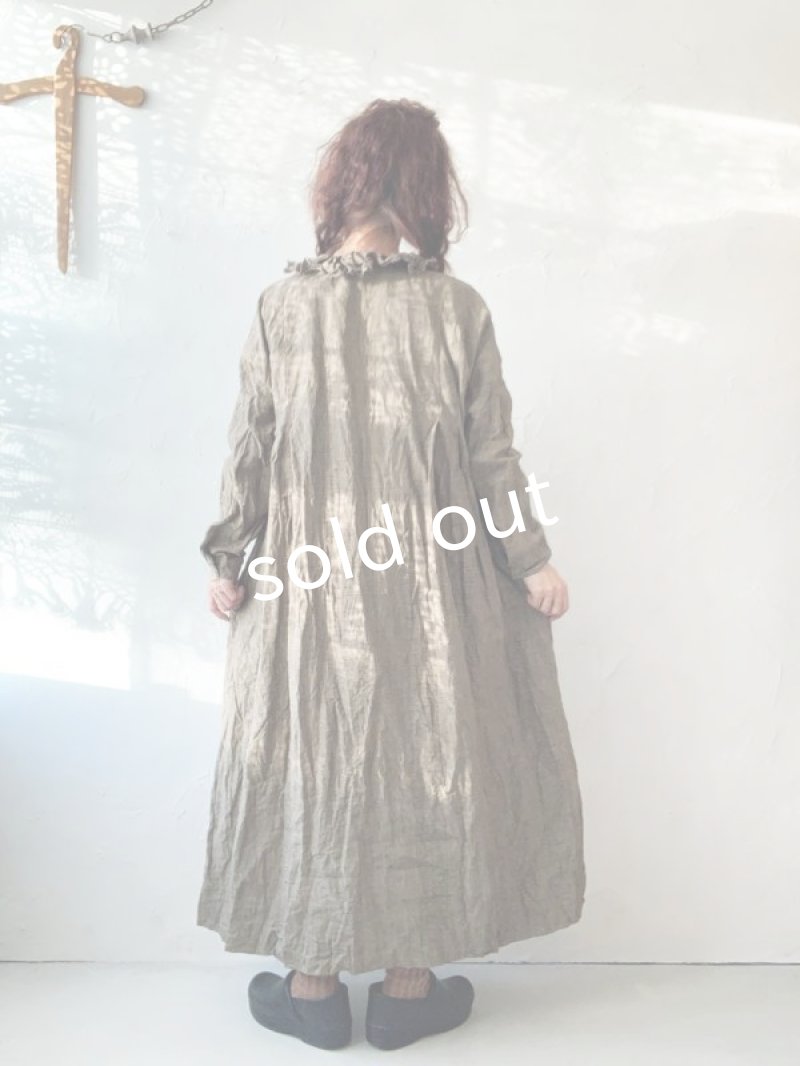 画像11: MARCHE' DE SOEUR／グレンチェックリネンフローフリルワンピース・ヴィンテージカーキ (11)