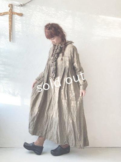 画像10: MARCHE' DE SOEUR/グレンチェックリネンフローフリルワンピース・ヴィンテージカーキ