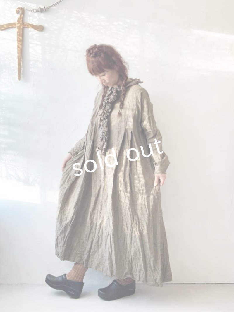 画像10: MARCHE' DE SOEUR／グレンチェックリネンフローフリルワンピース・ヴィンテージカーキ (10)