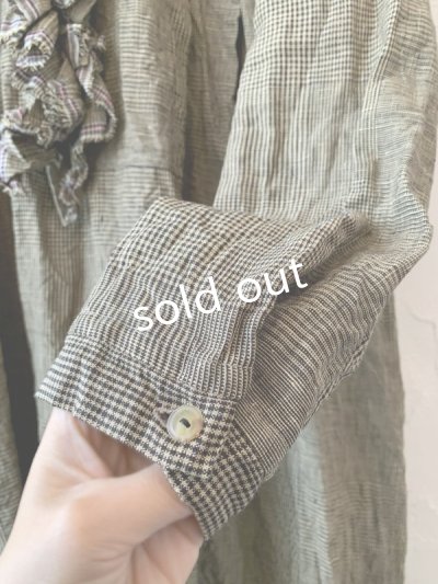 画像3: MARCHE' DE SOEUR/グレンチェックリネンフローフリルワンピース・ヴィンテージカーキ