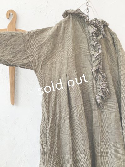 画像4: MARCHE' DE SOEUR/グレンチェックリネンフローフリルワンピース・ヴィンテージカーキ