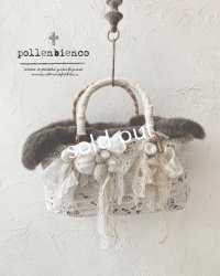 pollenbienco／アンティークレースとファーのラウンドバッグ
