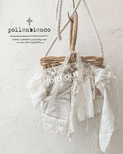 画像1: pollenbienco／アンティークレースと十字架のショルダーバスケット