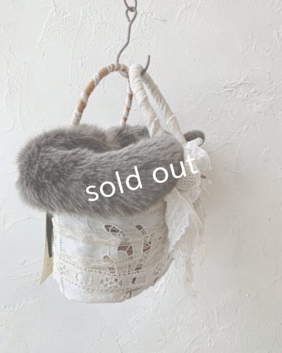 画像7: pollenbienco/アンティークレースとファーのラウンドバッグ