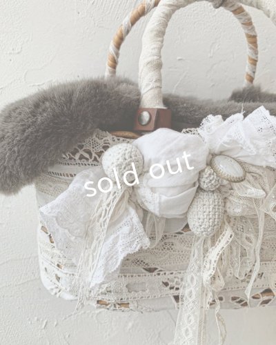 画像3: pollenbienco/アンティークレースとファーのラウンドバッグ
