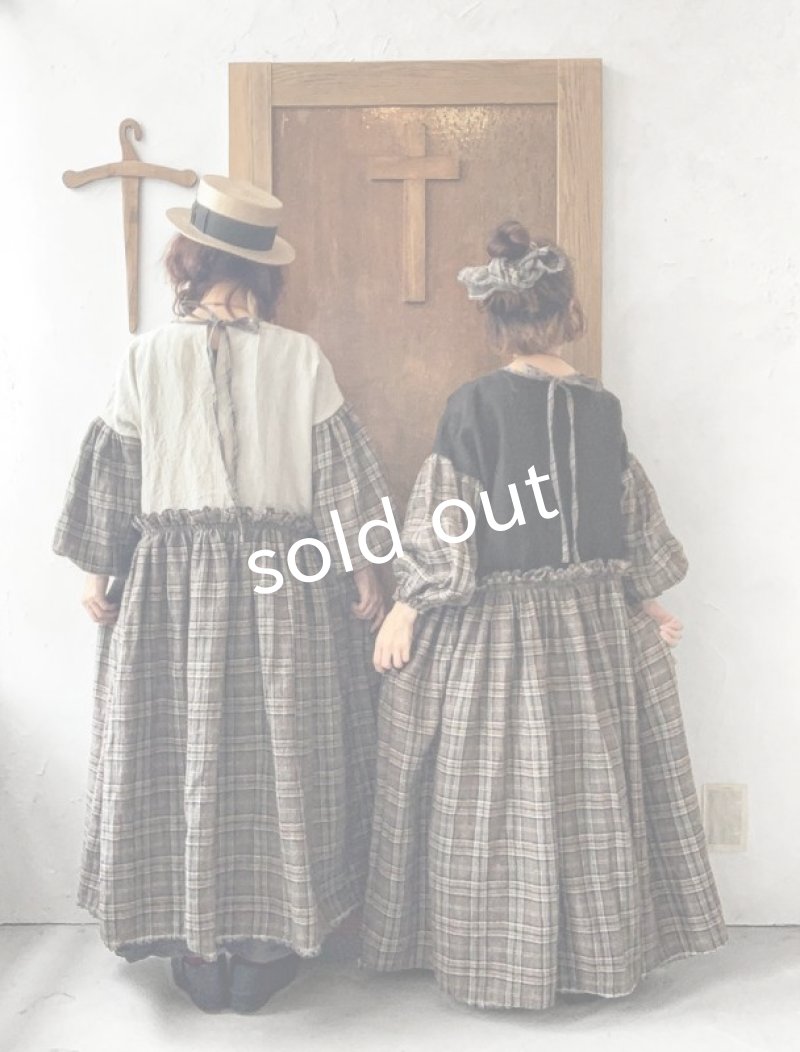 画像10: MARCHE' DE SOEUR／ブルターニュのワンピース・ウールリネン アンティークチェック生成り (10)