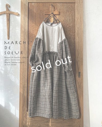 画像1: MARCHE' DE SOEUR／ブルターニュのワンピース・ウールリネン アンティークチェック生成り