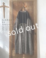 MARCHE' DE SOEUR／ブルターニュのワンピース・ウールリネン アンティークチェック黒