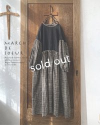MARCHE' DE SOEUR／ブルターニュのワンピース・ウールリネン アンティークチェック黒