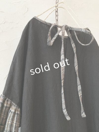 画像6: MARCHE' DE SOEUR／ブルターニュのワンピース・ウールリネン アンティークチェック黒