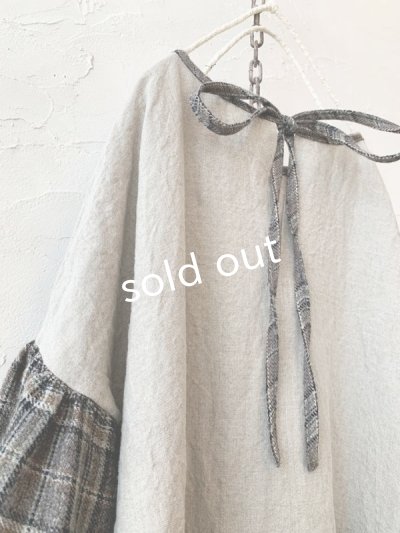 画像7: MARCHE' DE SOEUR／ブルターニュのワンピース・ウールリネン アンティークチェック生成り