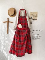 画像1: MARCHE' DE SOEUR／サイドリボンエプロン・赤チェック (1)