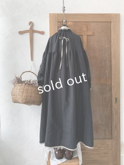 画像4: kosatofuku／リネンのスモックギャザーワンピース・ブラック