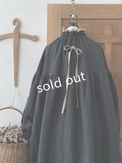 画像5: kosatofuku／リネンのスモックギャザーワンピース・ブラック
