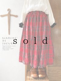 MARCHE' DE SOEUR／東炊きリネンギャザースカート・赤チェック