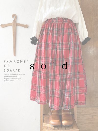 画像1: MARCHE' DE SOEUR／東炊きリネンギャザースカート・赤チェック